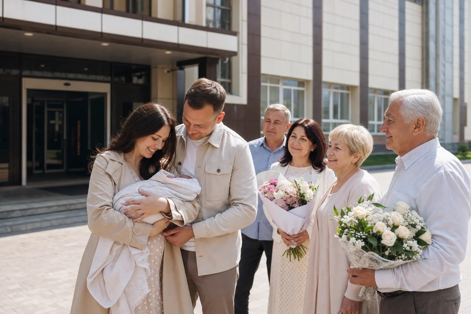 Семейная съемка выписки из роддома